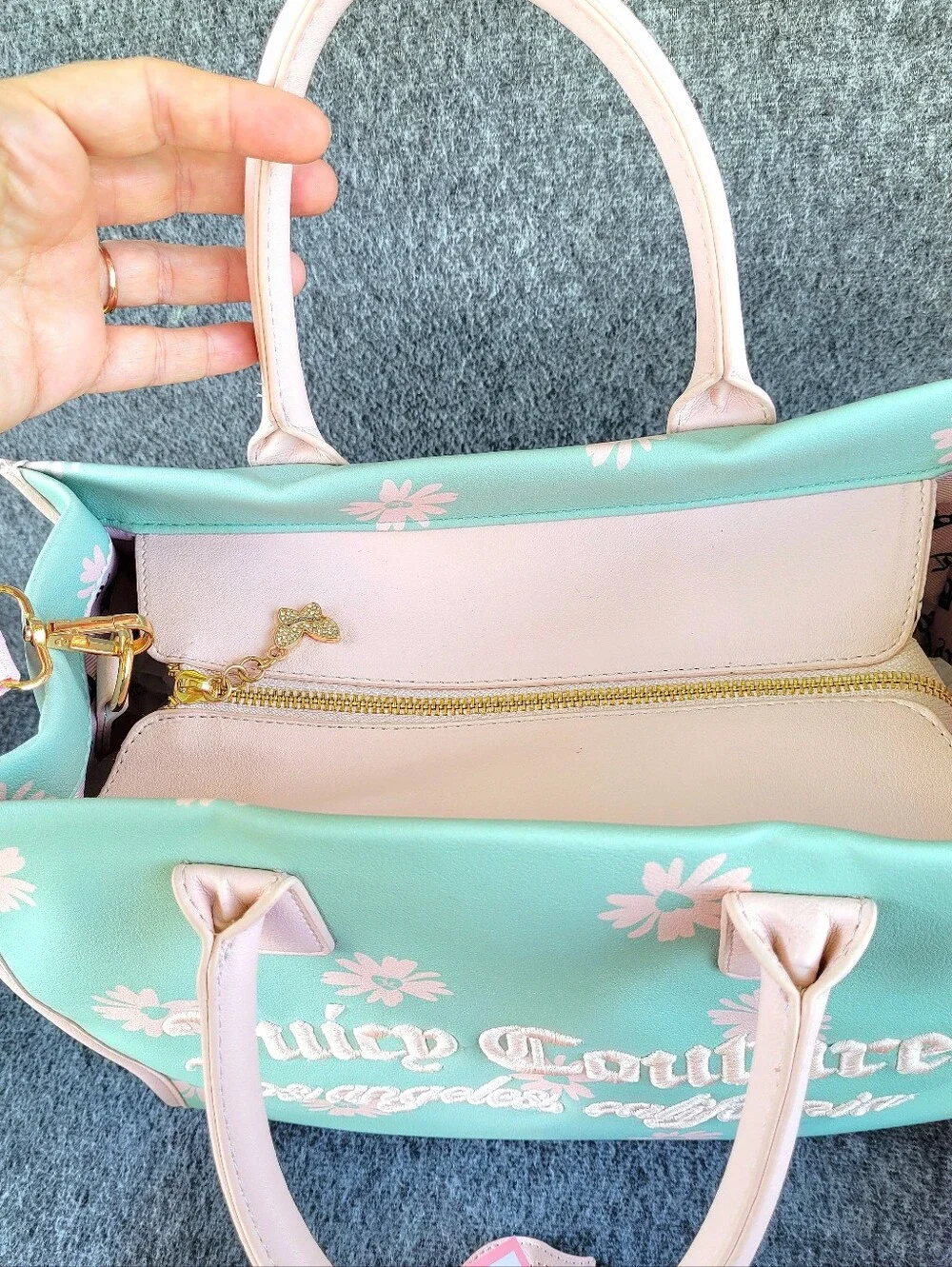 Juicy Couture Daisy For Juicy Tote Frosty Green Pink With Matching Card Wallet